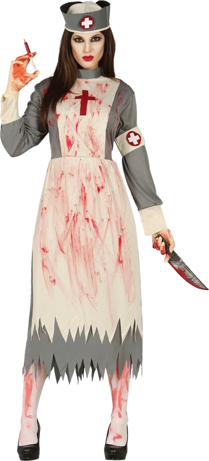 Vrouw in een zombie-verpleegster-kostuum